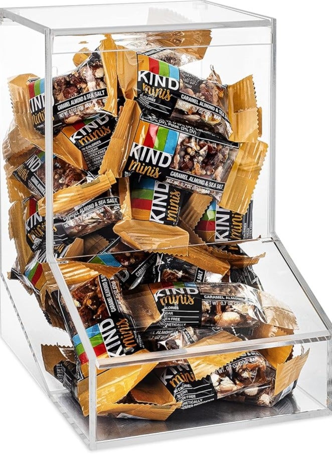 EMAAZZ LLC Clear Acrylic Countertop Snack & Candy Bin – Large Transparent Gravity-Fed Food Dispenser – Elegant Lucite Storage Organizer for Granola Bars, Coffee Pods, and Snacks – Heavy-Duty Retail Display Box with Front Access Lid - Image 1